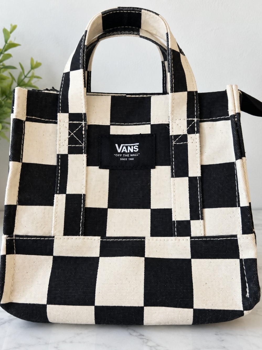Vans Lil Pergs Checkerboard Mini Tote Bag Black Cream Canvas